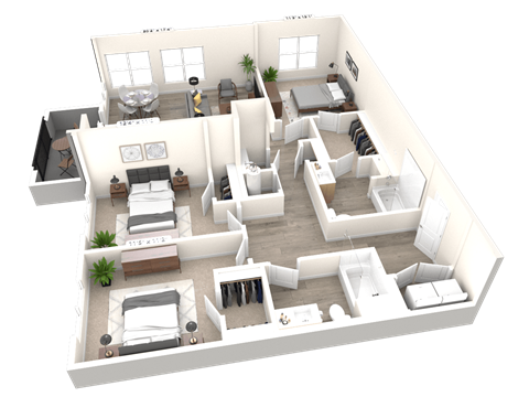 Floor plan for 3 beds, 2 baths, 1409 sqft